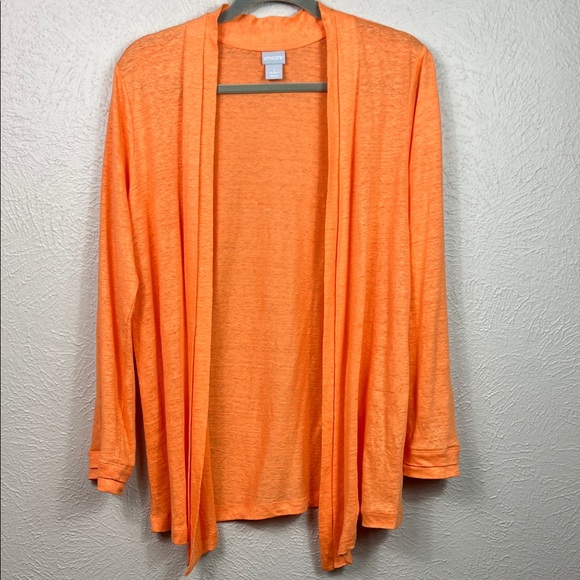 Chico's Tops - Chico’s Linen Apricot Orange Open Front Long Sleeve Cardigan Medium
